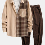 Plaid Corduroy Patchwork Button Up Shirt & Corduroy Jogger Pants