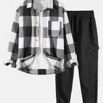 Flannel Plaid Overshirt & Chino Cargo Jogger Pants