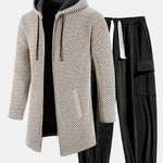 Long Line Textured Hooded Sweater & Corduroy Cargo Pants