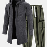 Long Line Textured Hooded Sweater & Corduroy Cargo Pants
