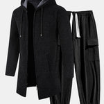 Long Line Textured Hooded Sweater & Corduroy Cargo Pants