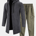 Long Line Textured Hooded Sweater & Chino Cargo Jogger Pants