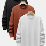 3 Pieces Long Sleeve Knitted Waffle Mock Neck T-Shirts