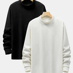 2 Pieces Long Sleeve Muscle Fit Knit Ribbed Mock Neck T-Shirts