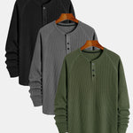 3 Pieces Long Sleeve Arc Hem Waffle Henley Shirt