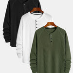 3 Pieces Long Sleeve Arc Hem Waffle Henley Shirt