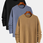 3 Pieces Long Sleeved Muscle Fit Ribbed T-Shirt