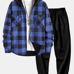 Flannel Fleece Lined Hooded Shirt & Jogger Pants