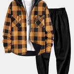 Flannel Fleece Lined Hooded Shirt & Jogger Pants