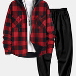 Flannel Fleece Lined Hooded Shirt & Jogger Pants