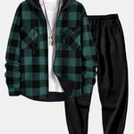 Flannel Fleece Lined Hooded Shirt & Jogger Pants