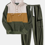 Corduroy Patchwork Hoodie & Drawstring Corduroy Cargo Jogger Pants