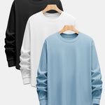 3 Pieces Basic Long Sleeve Heavy Weight Arc Hem T-Shirts