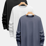 3 Pieces Basic Long Sleeve Heavy Weight Arc Hem T-Shirts