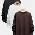 3 Pieces Basic Long Sleeve Heavy Weight Arc Hem T-Shirts