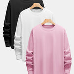 3 Pieces Basic Long Sleeve Heavy Weight Arc Hem T-Shirts