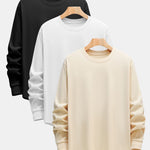 3 Pieces Basic Long Sleeve Heavy Weight Arc Hem T-Shirts