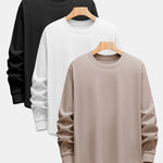 3 Pieces Basic Long Sleeve Heavy Weight Arc Hem T-Shirts