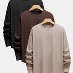 3 Pieces Basic Long Sleeve Heavy Weight Arc Hem T-Shirts