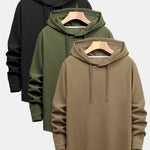 3 Pieces Long Sleeve Muscle Fit Ribbed Arc Hem Hooded T-Shirts
