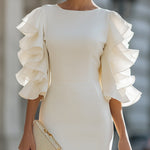 White Dress With Ruffled Sheer Sleeves