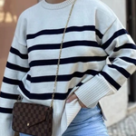 Striped Long Sleeve Crew Neck Pullover Knitted Women's Sweater