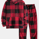 Plaid Pattern Teddy Hoodie & Straight Leg Plaid Pattern Teddy Pants