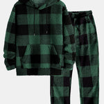 Plaid Pattern Teddy Hoodie & Straight Leg Plaid Pattern Teddy Pants