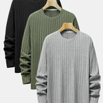 3 Pieces Long Sleeve Knit Ribbed T-Shirts