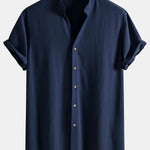 Short Sleeve V Neck Linen Rayon Blend Shirt