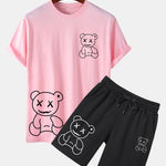 Line Shaped Bear Print T-Shirt & Shorts