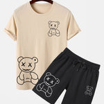 Line Shaped Bear Print T-Shirt & Shorts