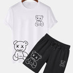 Line Shaped Bear Print T-Shirt & Shorts