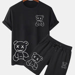 Line Shaped Bear Print T-Shirt & Shorts