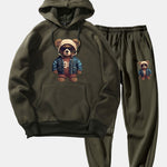 Bear In Leather Jacket Print Hoodie & Jogger Pants