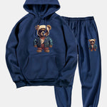 Bear In Leather Jacket Print Hoodie & Jogger Pants