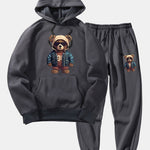 Bear In Leather Jacket Print Hoodie & Jogger Pants