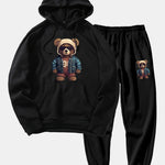 Bear In Leather Jacket Print Hoodie & Jogger Pants