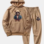 Bear In Leather Jacket Print Hoodie & Jogger Pants
