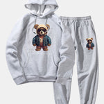 Bear In Leather Jacket Print Hoodie & Jogger Pants