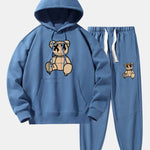 Plaid Pattern Dissolving Bear Print Drop Shoulder Relaxed Hoodie & Jogger Pants
