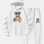 Plaid Pattern Dissolving Bear Print Drop Shoulder Relaxed Hoodie & Jogger Pants