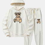 Plaid Pattern Dissolving Bear Print Drop Shoulder Relaxed Hoodie & Jogger Pants