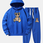Plaid Pattern Dissolving Bear Print Drop Shoulder Relaxed Hoodie & Jogger Pants