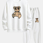 Plaid Pattern Dissolving Bear Print Relax Fit Sweatshirt & Jogger Pants