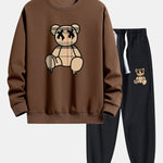 Plaid Pattern Dissolving Bear Print Relax Fit Sweatshirt & Jogger Pants