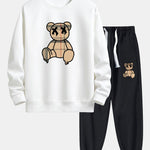 Plaid Pattern Dissolving Bear Print Relax Fit Sweatshirt & Jogger Pants
