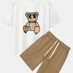 Plaid Pattern Dissolving Bear Print Oversize T-Shirt & Shorts