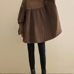 Knitting Pleats Split-Joint High-Neck Pullover Top