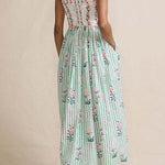 Margovil Tie Shoulder Back Lace-up Striped Floral Maxi Cami Dress